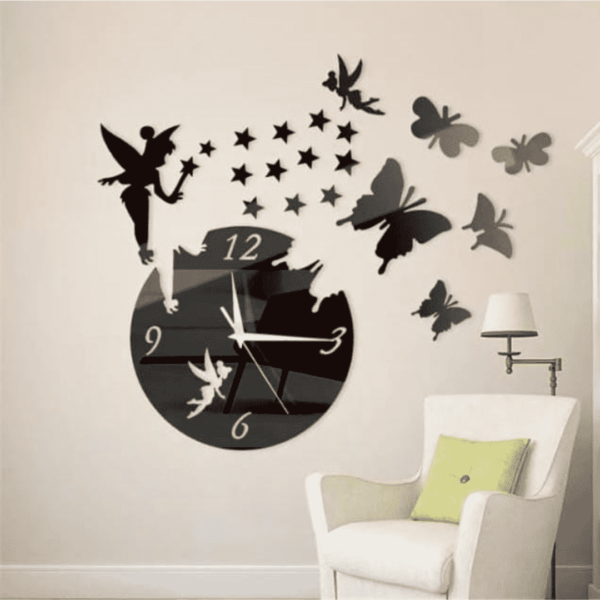 Large Fairy Clock Black